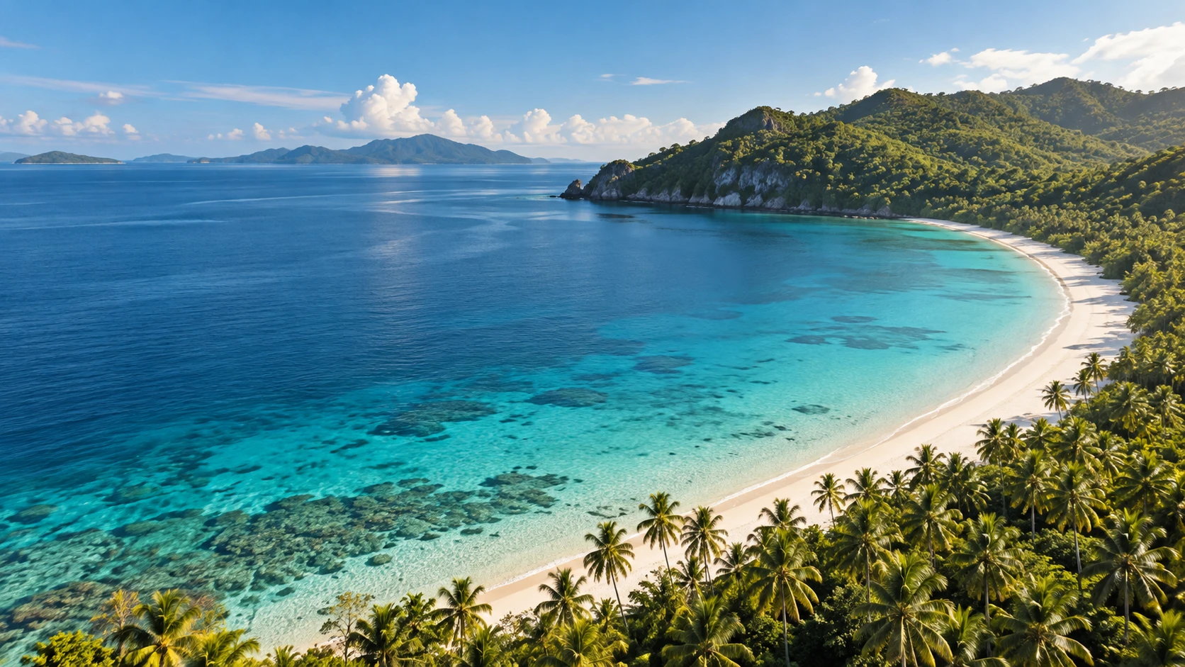 The edge of a tropical island meeting a wide open sea